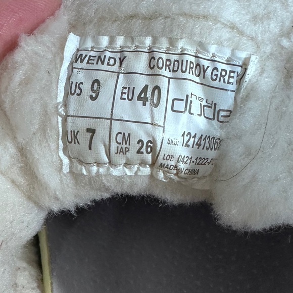 Hey Dude Wendy Corduroy Grey Lined Shoes - Picture 10 of 10